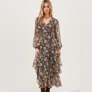 COPY - ASTR The Label Raleigh long sleeve floral midi dress